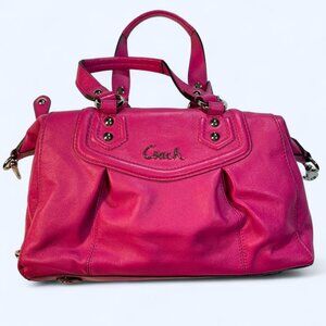 Coach Leather Satchel Ashley Purse Magenta With Silver Hardware